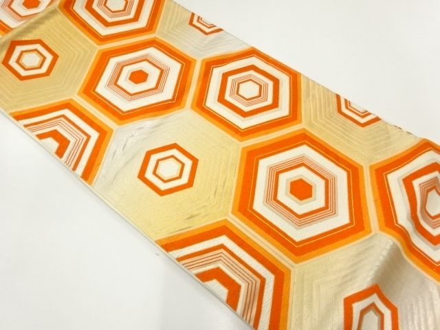 アンティーク　亀甲模様織出し袋帯（着用可）